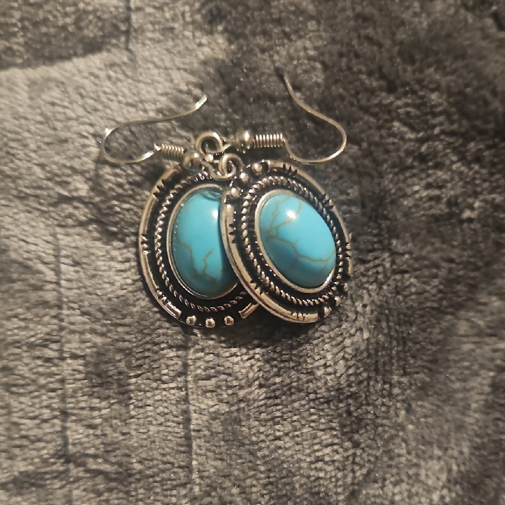 Turquoise Stone Dangle Earrings - Silver-Tone Women Jewelry